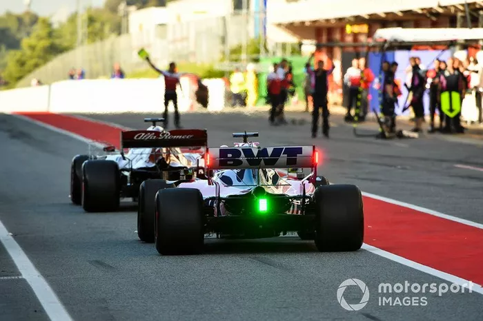Nick Yelloly, Racing Point RP19 y Kimi Raikkonen, Alfa Romeo Racing C38 