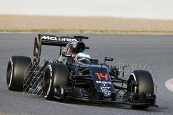 Fernando Alonso, McLaren MP4-31 running sensor equipment