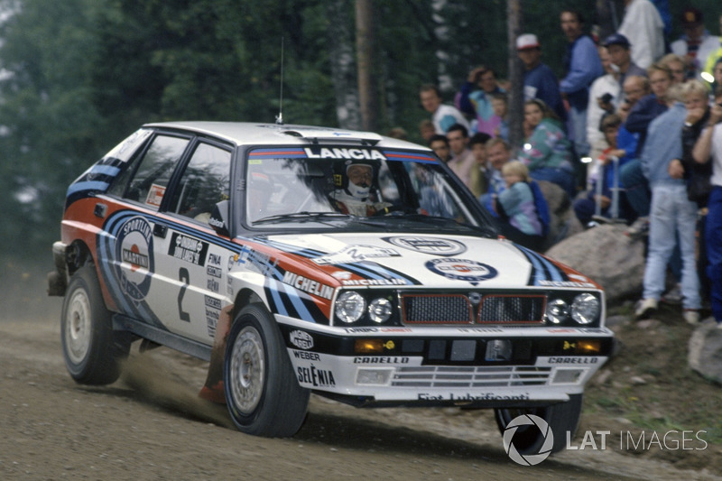 Juha Kankkunen, con un Lancia Delta Integrale en el Rally de Finlandia 1991