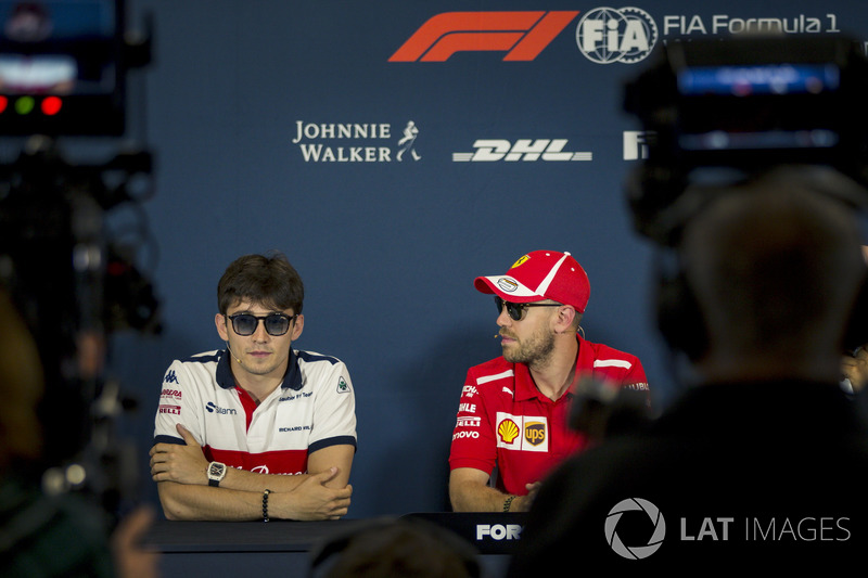 Charles Leclerc, Sauber and Sebastian Vettel, Ferrari in the Press Conference