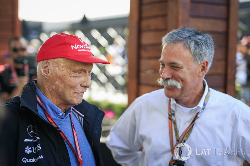 Niki Lauda, Mercedes AMG F1 Non-Executive Chairman and Chase Carey, Chief Executive Officer and Exec