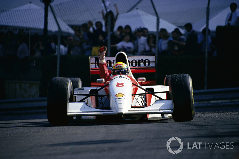 Ayrton Senna, McLaren, wins