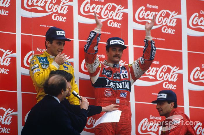 Podyum: 1. Nigel Mansell, Williams, 2. Ayrton Senna, Team Lotus, 3. Michele Alboreto, Ferrari