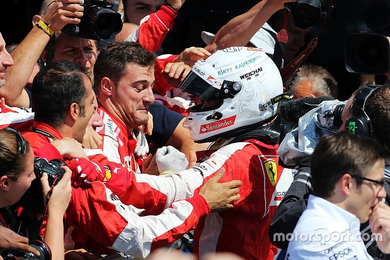 Sebastian Vettel, Ferrari celebra su tercera posici&oacute;n en
parc ferme