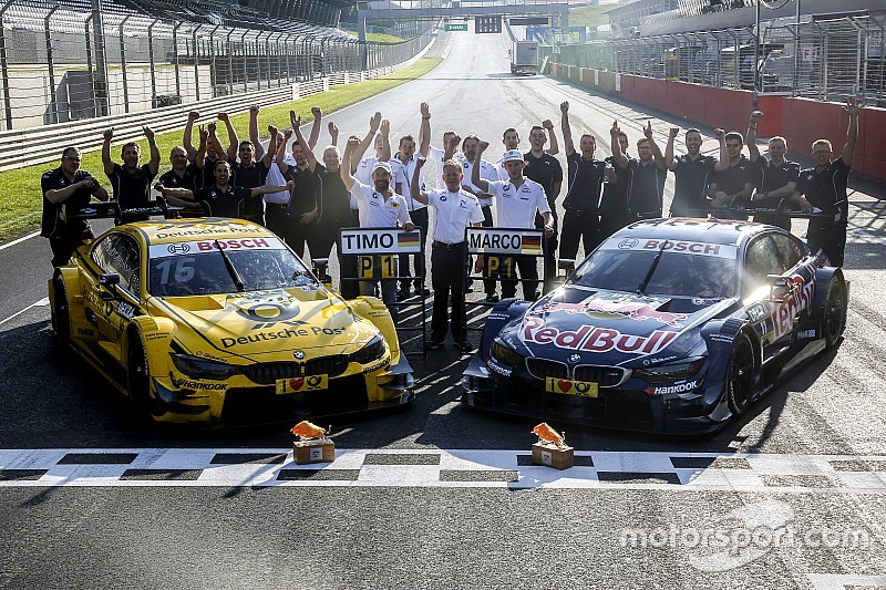 Timo Glock und Marco Wittmann, BMW Team RMG feiern den Doppelsieg mit dem Team