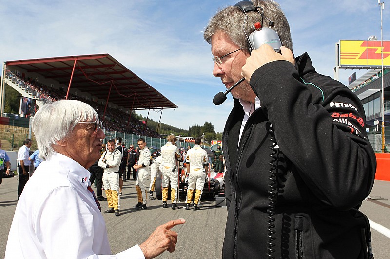 Bernie Ecclestone, and Ross Brawn, Mercedes GP, Technical Director