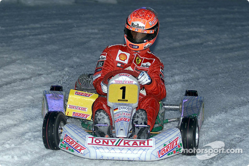 Michael Schumacher driving in the karting exhibition 2