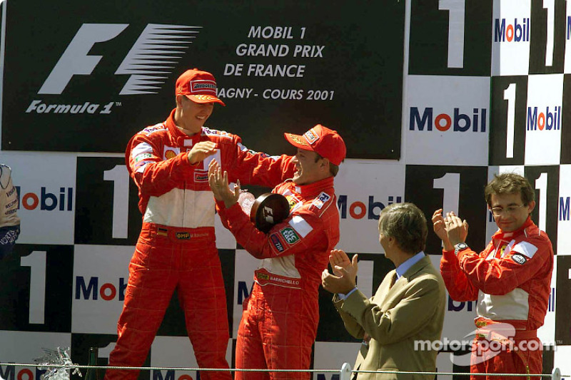 Michael Schumacher and Rubens Barrichello having fun