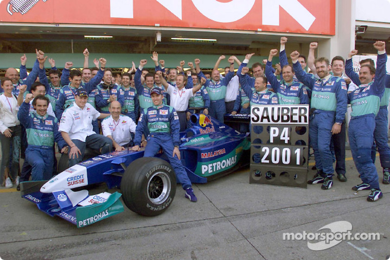 Team Sauber celebrating fourth place at the Constructors Championship