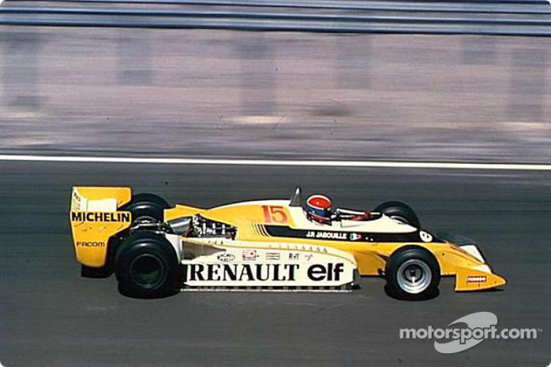 Prima vittoria Renault F1: Jean-Pierre Jabouille in a double turbo-charged RS 10