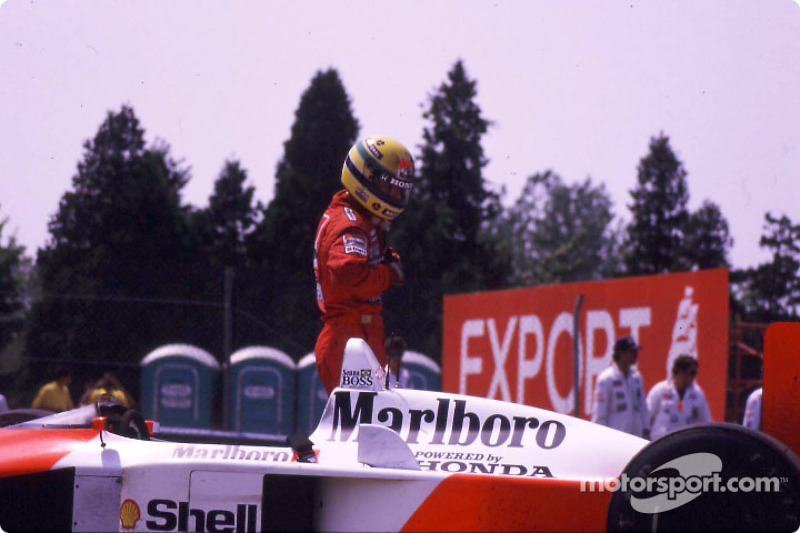 After the race: Ayrton Senna