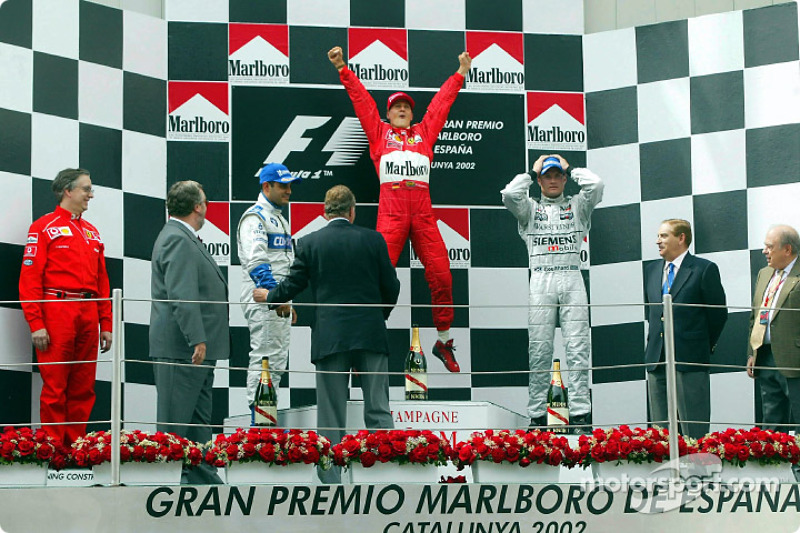 Podium: race winner Michael Schumacher, Juan Pablo Montoya and David Coulthard