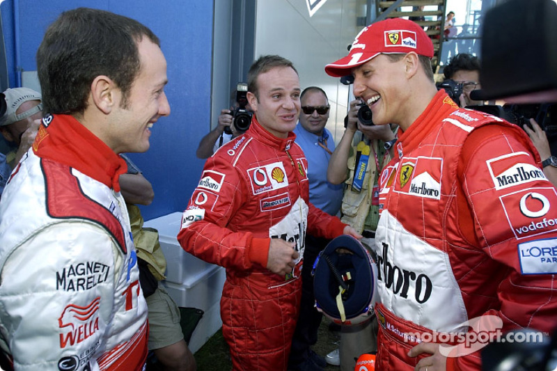 Cristiano da Matta, Rubens Barrichello and Michael Schumacher