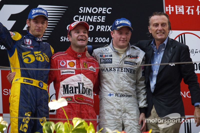 Podio: ganador de la carrera Rubens Barrichello, Jenson Button, Kimi Raikkonen y Luca di Montezemelo