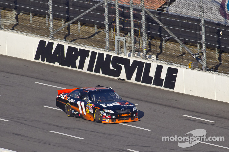 Race winner Denny Hamlin, Joe Gibbs Racing Toyota celebrates