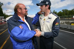 Pole winner Tristan Gommendy celebrates with team owner Kevin Kalkhoven