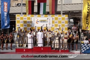 Podium: race winners Khaled Al Qubaisi, Sean Edwards, Jeroen Bleekemolen, Thomas Jäger