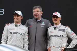 Nico Rosberg, Mercedes GP with Ross Brawn, Mercedes GP Team Principal andMichael Schumacher, Mercedes GP- Mercedes F1 W03 Launch