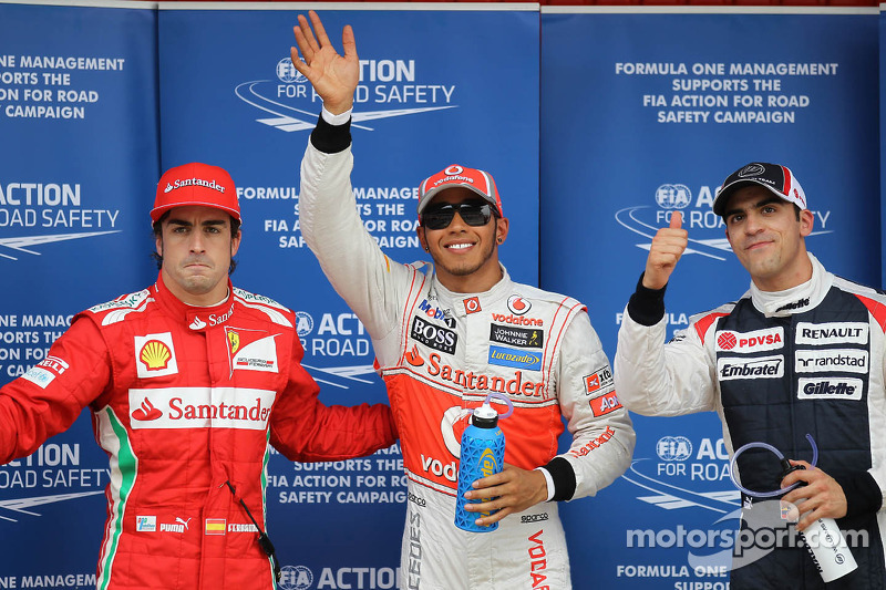 Qualifying results, 1st Lewis Hamilton, McLaren Mercedes ve 2. sıra Pastor Maldonado, Williams F1 Te