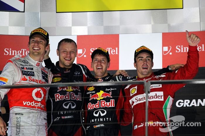 2012: 1. Sebastian Vettel, 2. Jenson Button, 3. Fernando Alonso