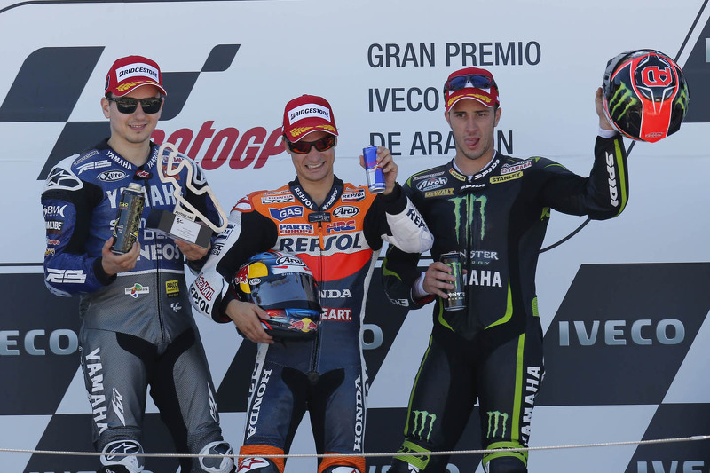 Podium: Sieger Dani Pedrosa, Repsol Honda Team; 2. Jorge Lorenzo, Yamaha Factory Racing; 3. Andrea D