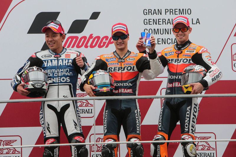 2012: 1. Dani Pedrosa, 2. Katsuyuki Nakasuga, 3. Casey Stoner