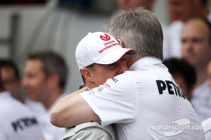 Michael Schumacher, Mercedes GP y Ross Brawn, Mercedes GP, Director técnico