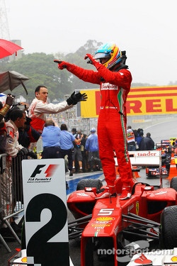 Fernando Alonso, Ferrari celebrates his second position in parc ferme