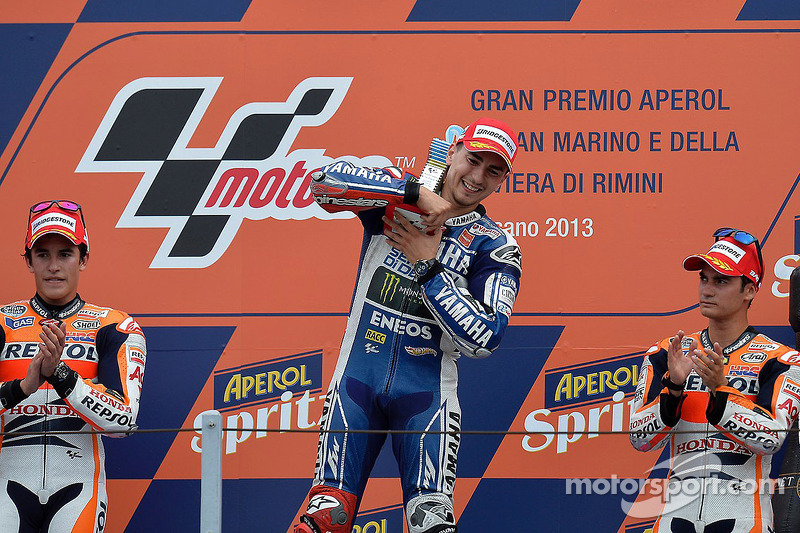 Podio: Ganador de la carrera Jorge Lorenzo, Yamahaa Factory Racing, segundo lugar Marc Márquez, del 