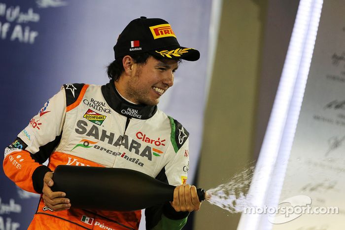 Sergio Pérez, Sahara Force India F1 celebra su tercer puesto en el podio