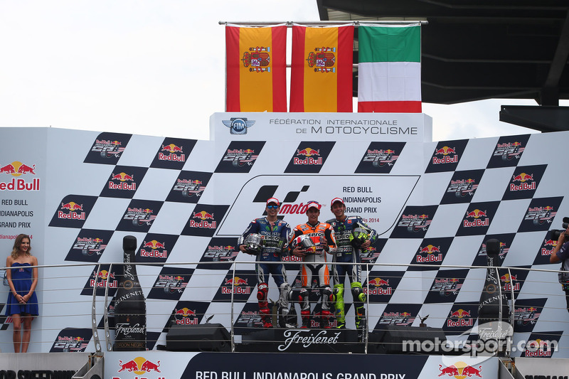 Podium: 1er Marc Marquez, 2ème Jorge Lorenzo, 3ème Valentino Rossi