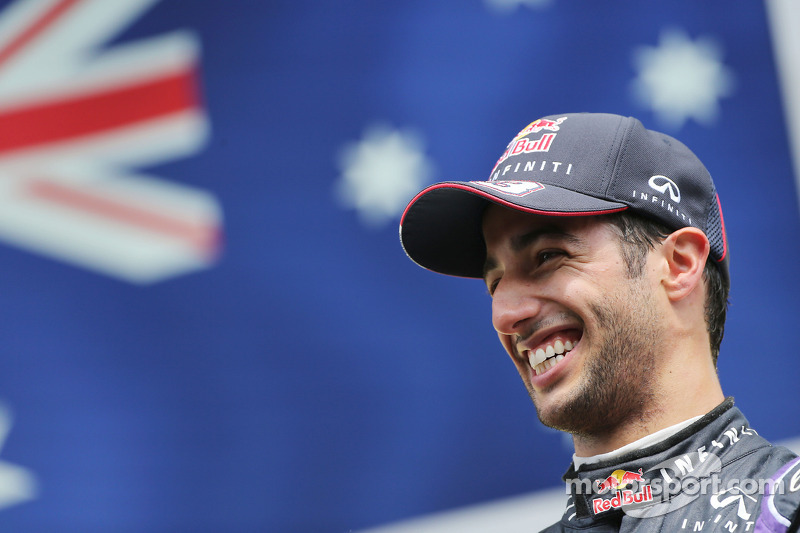 Race winner Daniel Ricciardo, Red Bull Racing celebrates on the podium