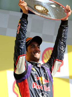 Race winner Daniel Ricciardo, Red Bull Racing celebrates on the podium