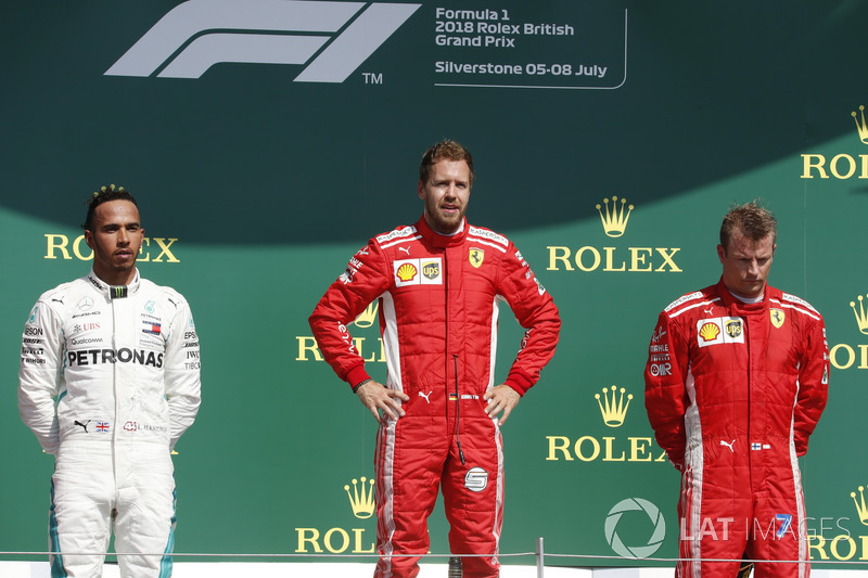 Lewis Hamilton, Mercedes-AMG F1, Sebastian Vettel, Ferrari and Kimi Raikkonen, Ferrari