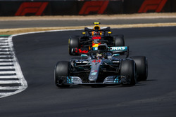 Lewis Hamilton, Mercedes AMG F1 W09, leads Max Verstappen, Red Bull Racing RB14