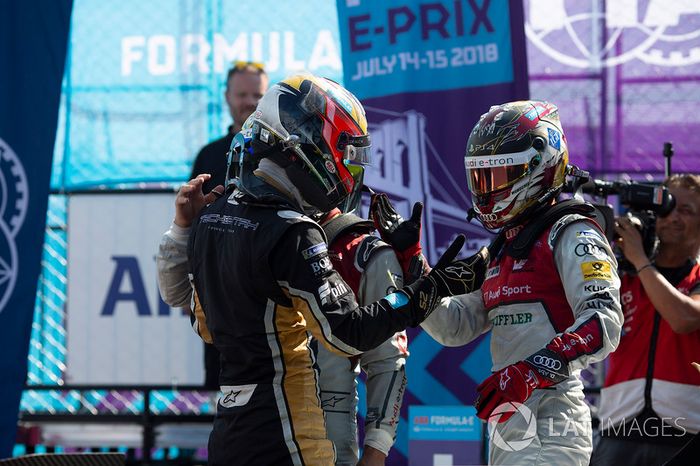 Jean-Eric Vergne, Techeetah, gana seguido de Lucas di Grassi, Audi Sport ABT Schaeffler, Daniel Abt, Audi Sport ABT Schaeffler