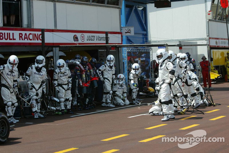 Red Bull Racing Stormtroopers wait for David Coulthard