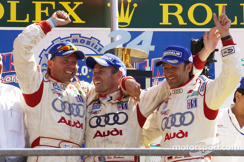 LMP1-Podium: 1. JJ Lehto, Tom Kristensen und Marco Werner