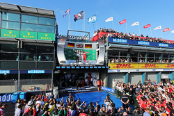 Podio: Segundo lugar Nico Rosberg, de Mercedes AMG F1, ganador Lewis Hamilton, Mercedes AMG F1 y tercer lugar, Sebastian Vettel, Ferrari
