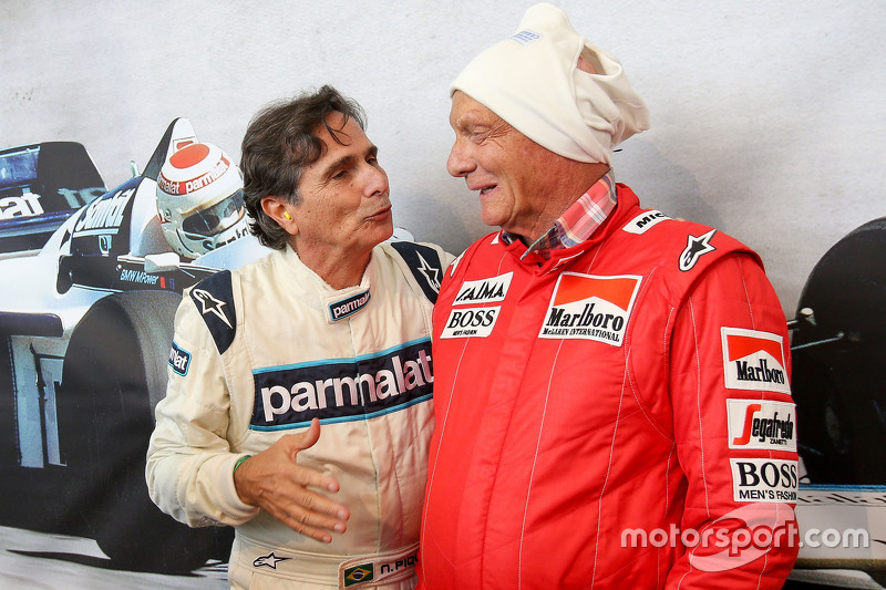 Nelson Piquet, and Niki Lauda, Mercedes Non-Executive Chairman at the Legends Parade