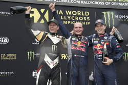 Podium : le deuxième, Petter Solberg, SDRX Citroën DS3, le vainqueur Davy Jeanney et le troisième, Timmy Hansen, Team Peugeot Hansen