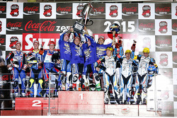 Podio: Katsuyuki Nakasuga, Pol Espargaro, Bradley Smith, secondo posto Josh Hook, Dominique Aegerter
