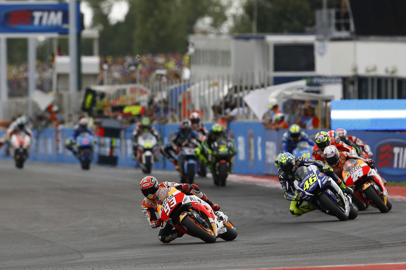 Marc Marquez, Repsol Honda Team and Valentino Rossi, Yamaha Factory Racing and Dani Pedrosa, Repsol 