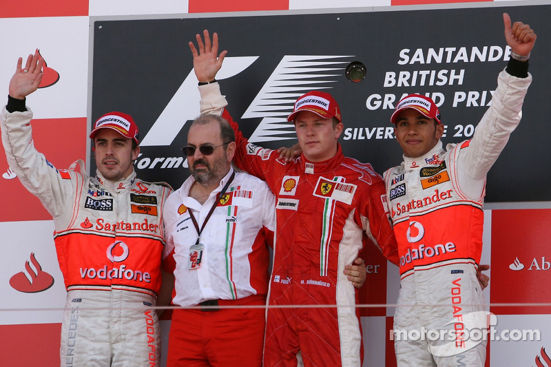 Winner, 1st, Kimi Raikkonen, Scuderia Ferrari, F2007, 2nd, Fernando Alonso, McLaren Mercedes, MP4-22, 3rd, Lewis Hamilton, McLaren Mercedes, MP4-22