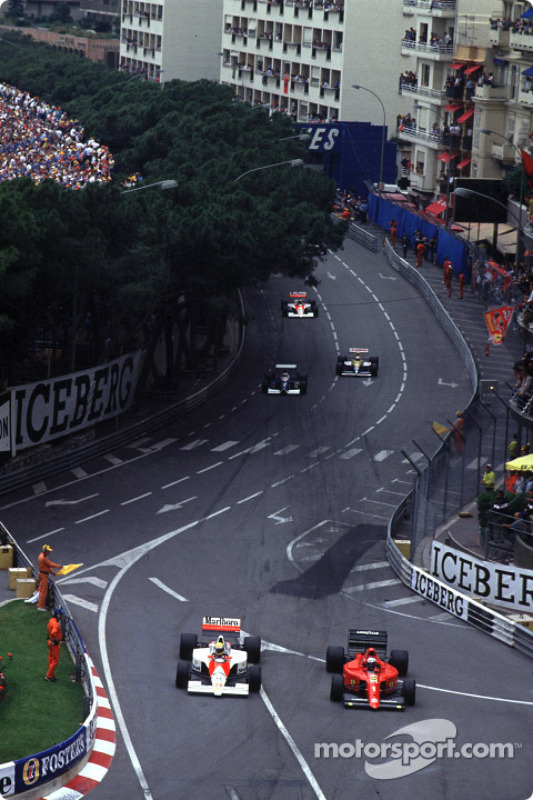 Pace lap: Ayrton Senna and Alain Prost