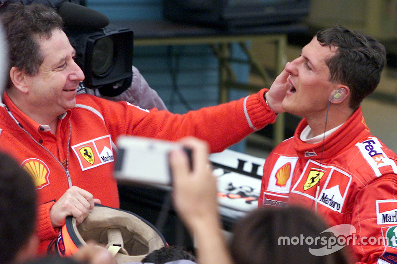 Race winner and 2000 World Champion Michael Schumacher, Ferrari with Jean Todt