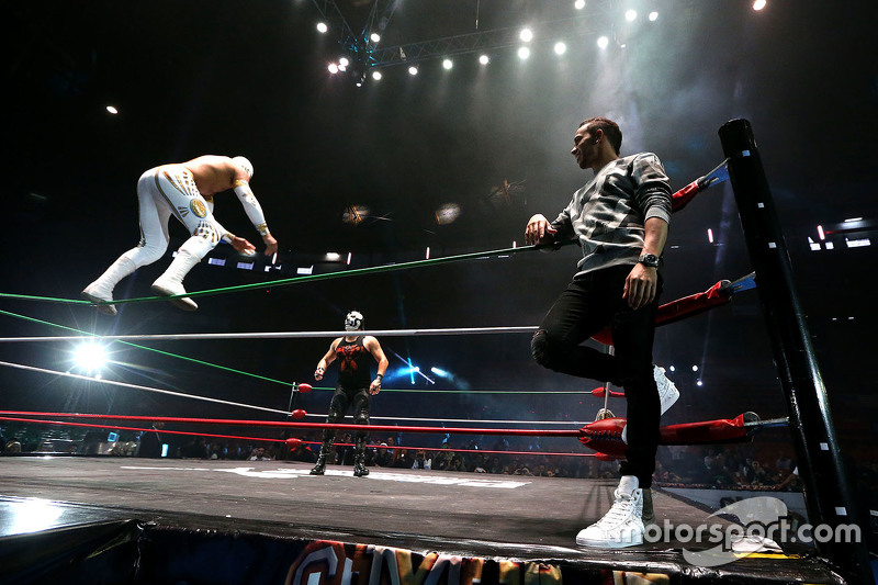 Lewis Hamilton participates in a Mexican Wrestling event in Mexico City