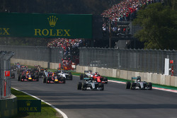 Nico Rosberg, Mercedes AMG F1 W06 leads team mate Lewis Hamilton, Mercedes AMG F1 W06 at the start of the race