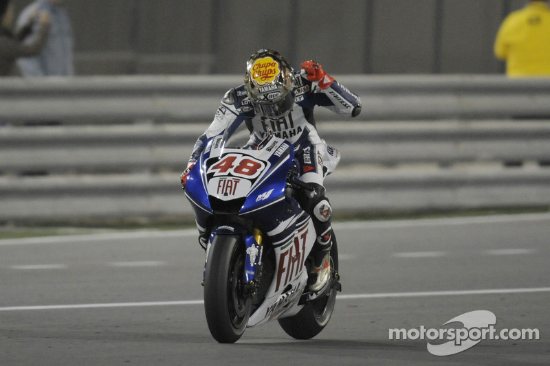 Jorge Lorenzo celebrates second place