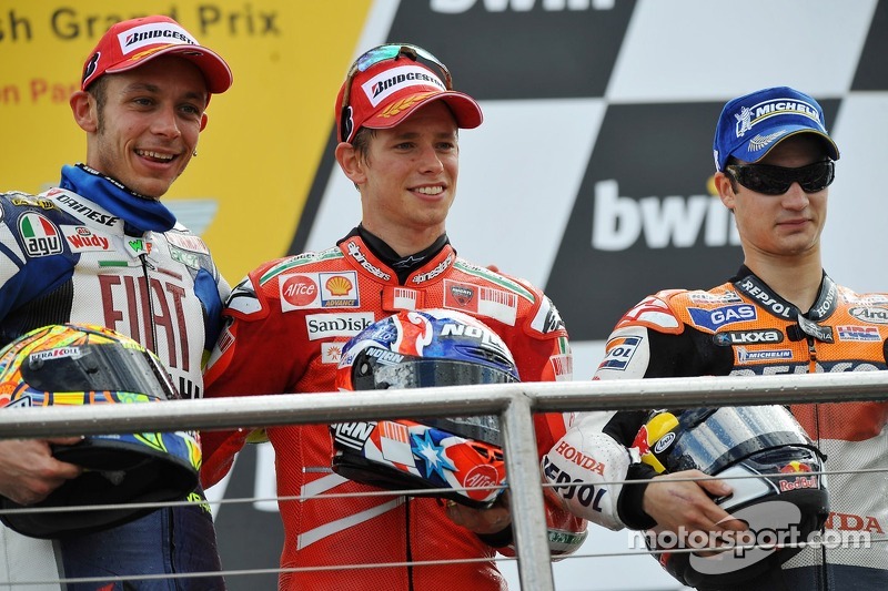 2008: 1. Casey Stoner, 2. Valentino Rossi, 3. Dani Pedrosa